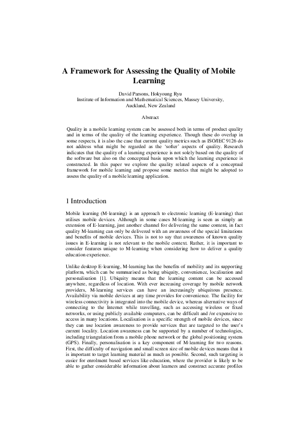 (PDF) A framework for assessing the quality of mobile learning