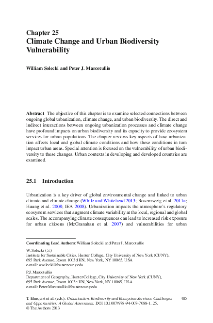 (PDF) Climate Change and Urban Biodiversity Vulnerability