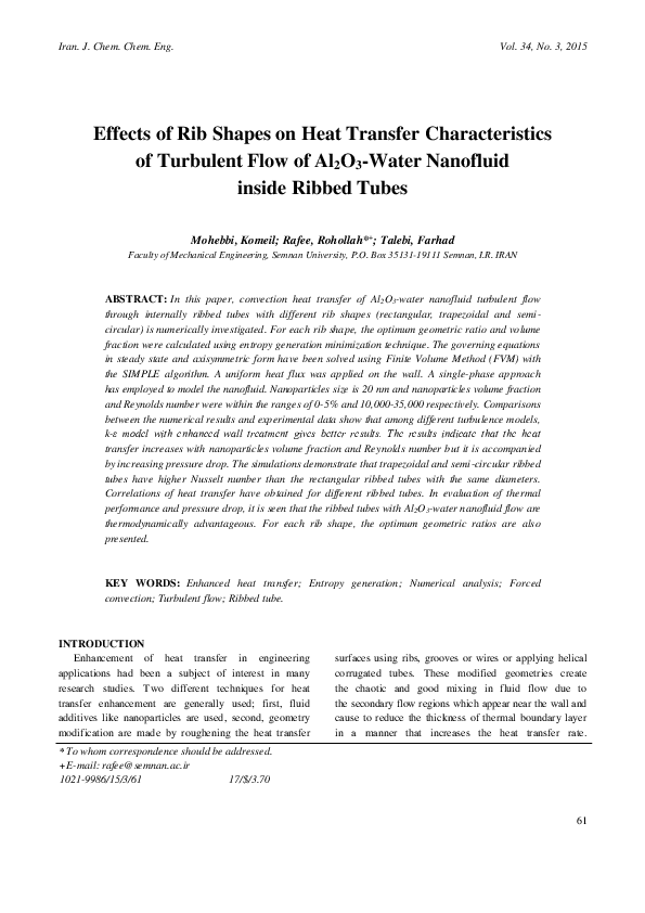 (PDF) Effects of Rib Shapes on Heat Transfer Characteristics of ...