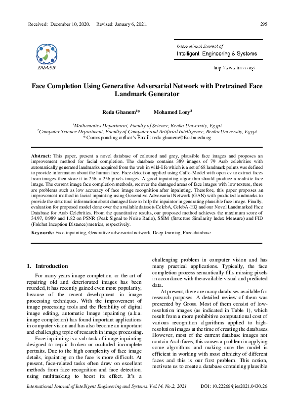 (PDF) Face Completion Using Generative Adversarial Network with ...