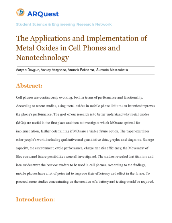 (PDF) The Applications and Implementation of Metal Oxides in Cell ...