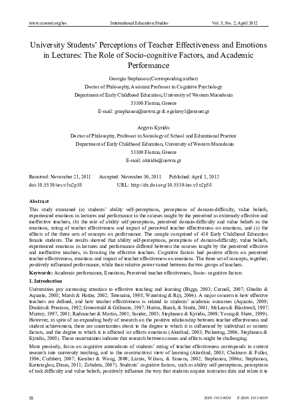 (PDF) University Students’ Perceptions of Teacher Effectiveness and ...