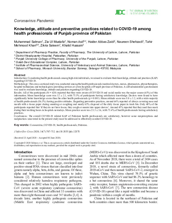 (PDF) Knowledge, attitude and preventive practices related to COVID-19 ...