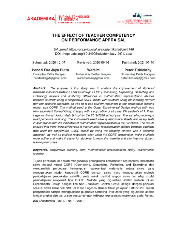 (PDF) The Effect of Teacher Competency on Performance Appraisal