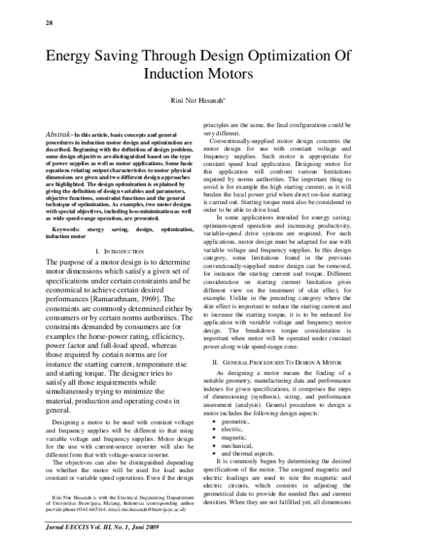 (PDF) Energy Saving Through Design Optimization Of Induction Motors