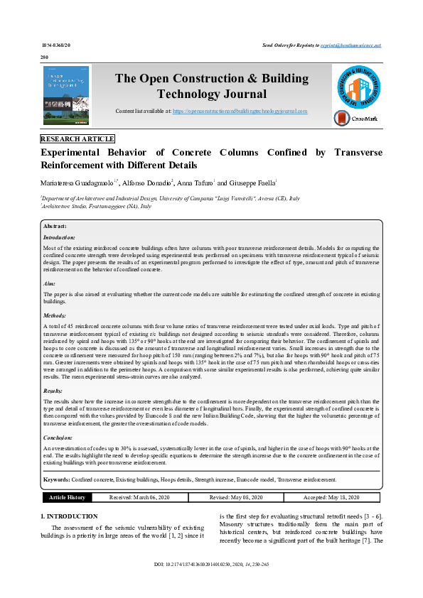 (PDF) Experimental Behavior of Concrete Columns Confined by Transverse ...