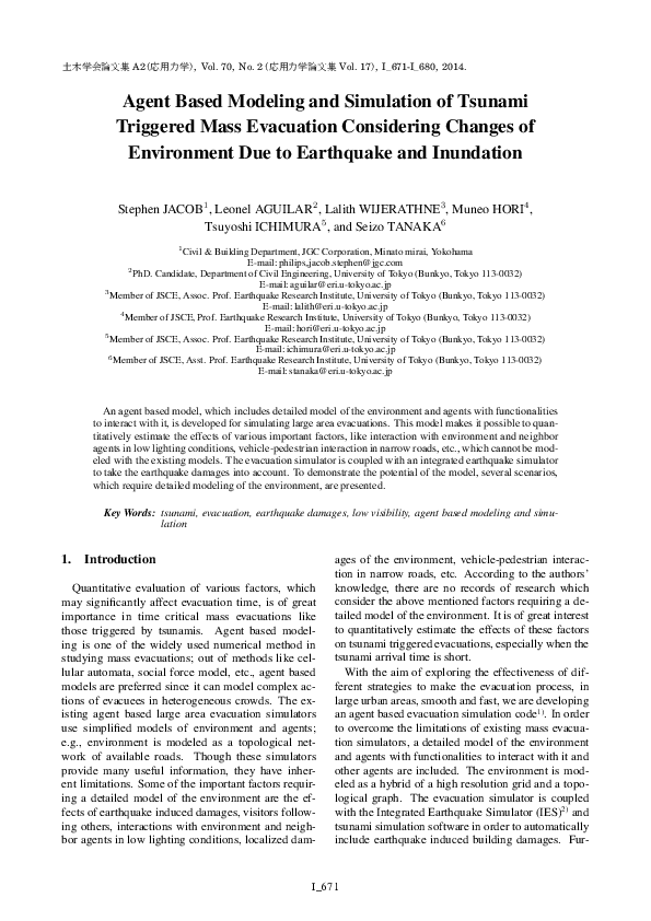 (PDF) Agent Based Modeling and Simulation of Tsunami Triggered Mass