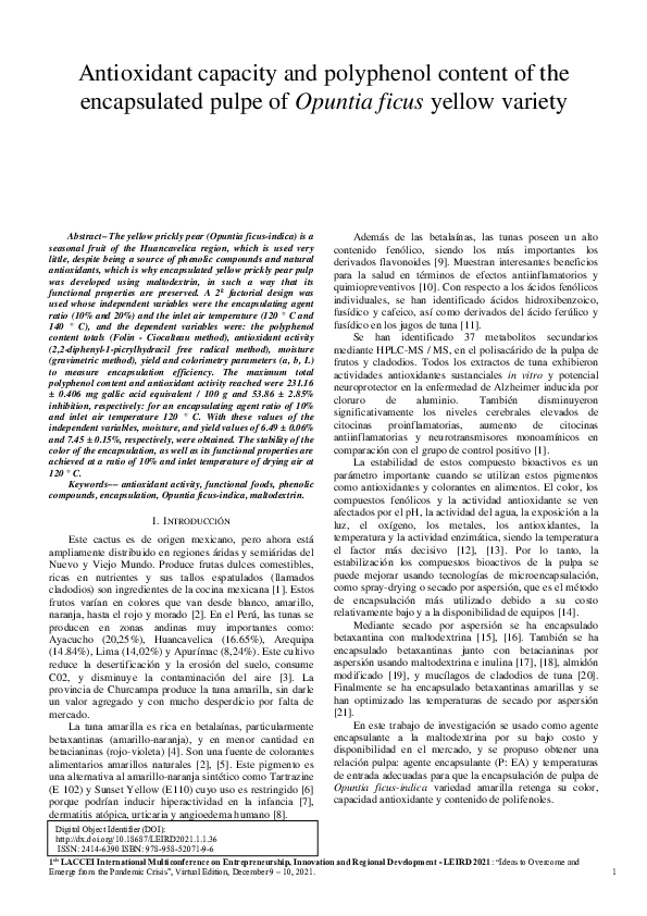 (PDF) Antioxidant capacity and polyphenol content of the encapsulated ...