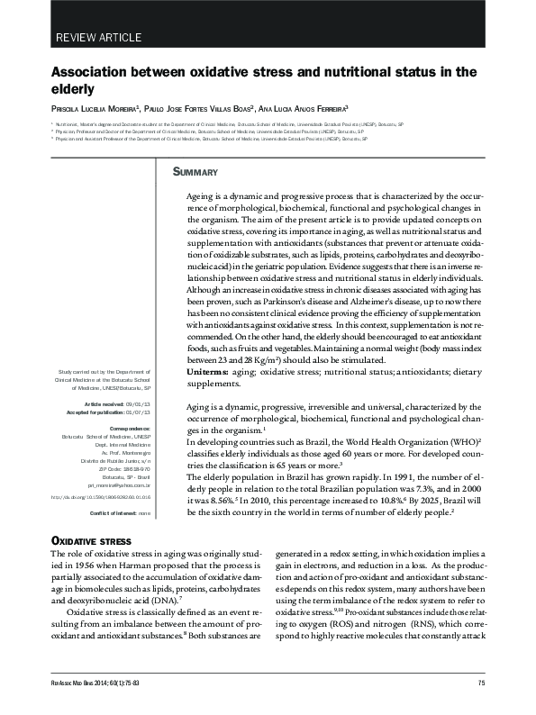 (PDF) Association between oxidative stress and nutritional status in ...