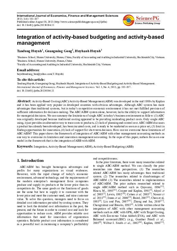 (PDF) Integration of Activity-Based Budgeting and Activity-Based Management