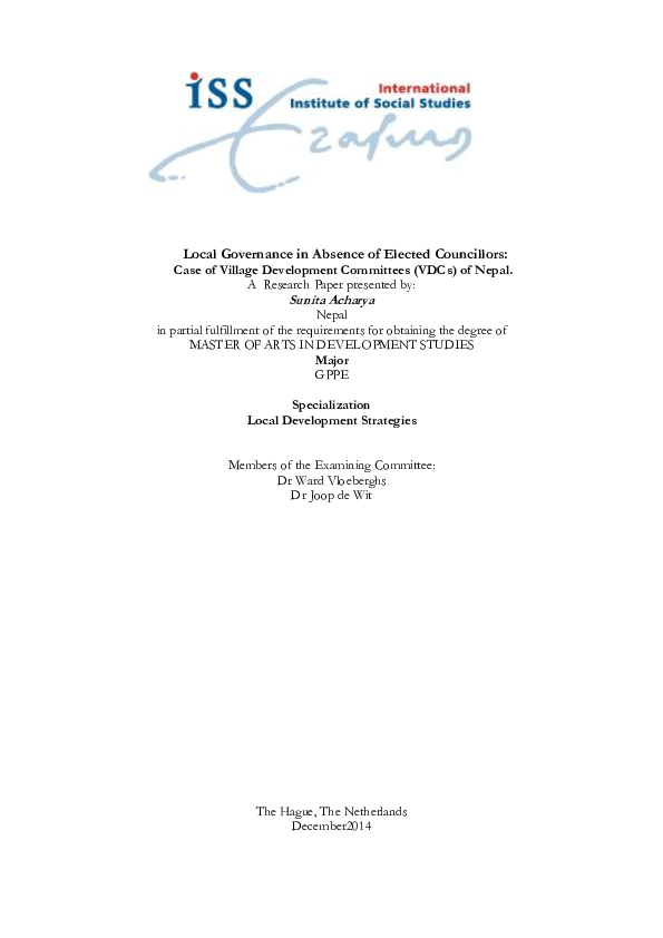 (PDF) Local Governance in Absence of Elected Councillors: Case of ...