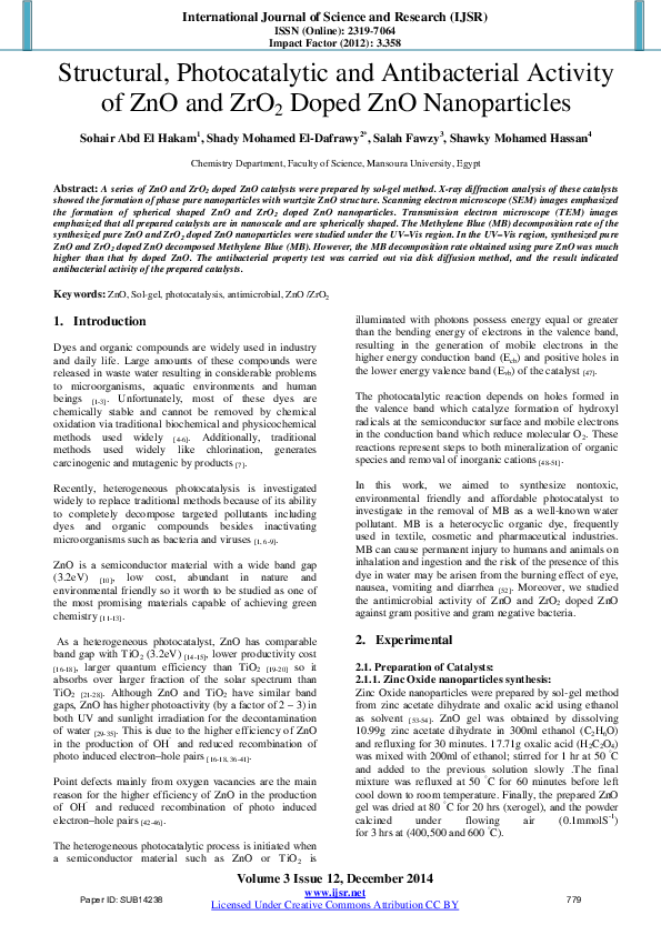 (PDF) Structural , Photocatalytic and Antibacterial Activity of ZnO and ...
