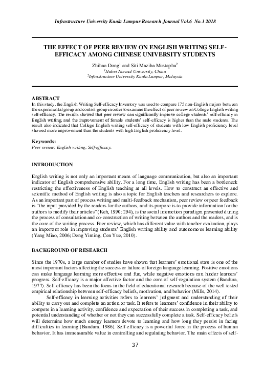 (PDF) The Effect of Peer Review on English Writing Self- Efficacy Among ...