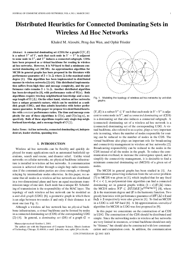 (PDF) Distributed heuristics for connected dominating sets in wireless ...
