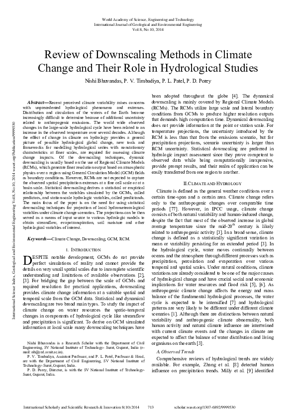 (PDF) Review Of Downscaling Methods In Climate Change And Their Role In ...