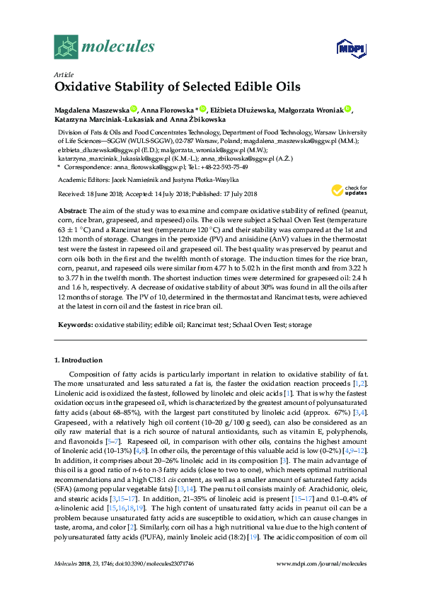 (PDF) Oxidative Stability of Selected Edible Oils