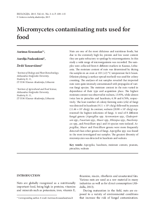 (PDF) Micromycetes contaminating nuts used for food
