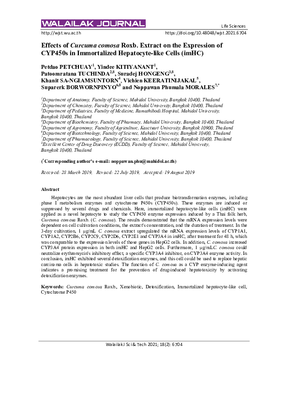 (PDF) Effects of Curcuma comosa Roxb. Extract on the Expression of ...