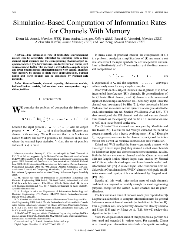 (PDF) Simulation-Based Computation of Information Rates for Channels ...