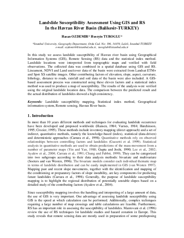 (PDF) Landslide Susceptibility Assessment Using GIS and RS In the ...