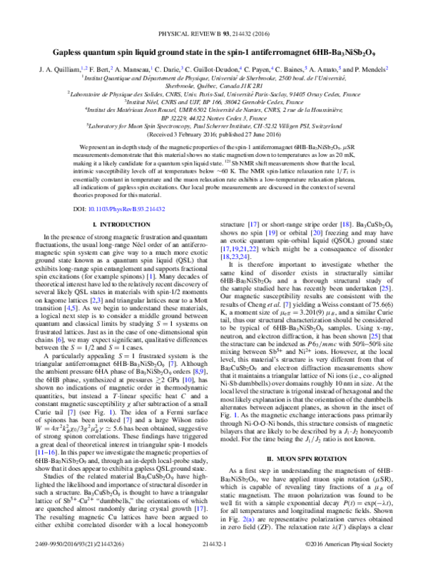 (PDF) Gapless quantum spin liquid ground state in the spin-1 ...