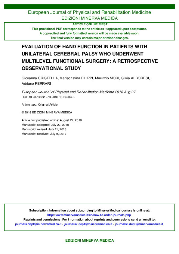 (PDF) Evaluation of hand function in patients with unilateral cerebral ...