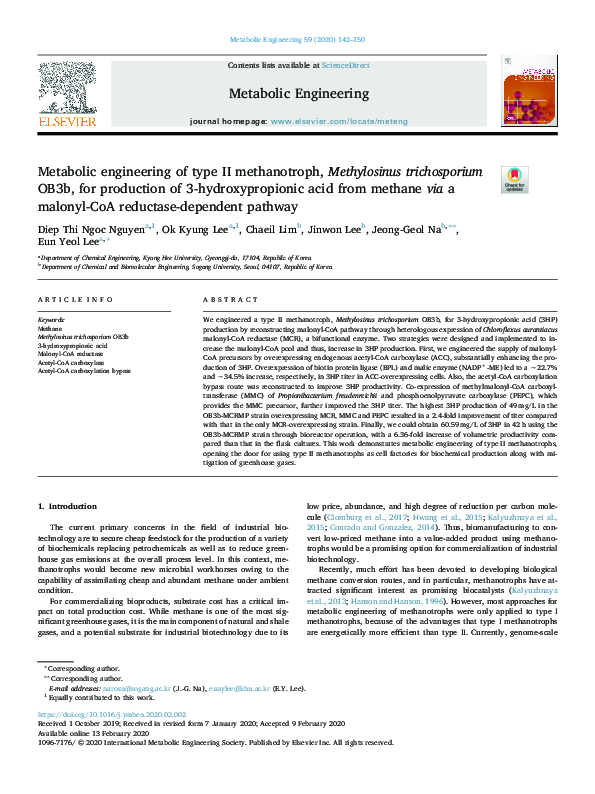 (PDF) Metabolic engineering of type II methanotroph, Methylosinus ...