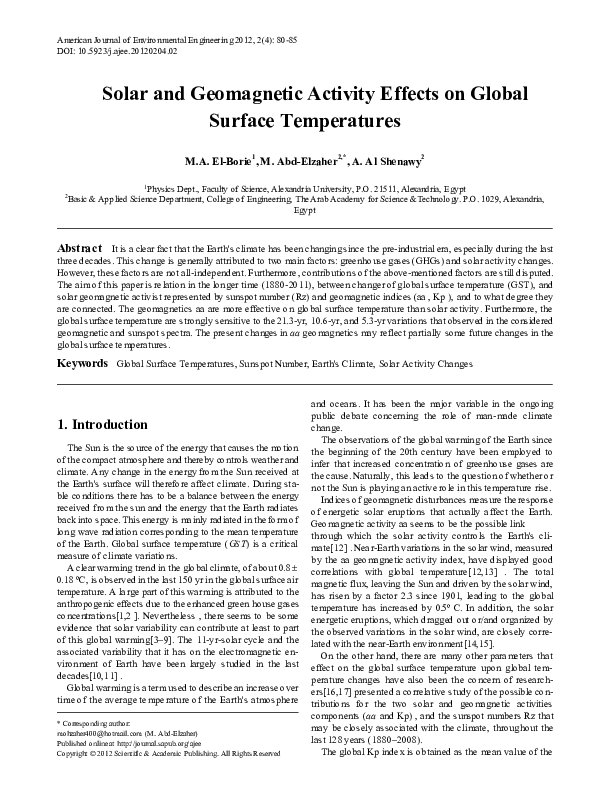(PDF) Solar and Geomagnetic Activity Effects on Global Surface Temperatures