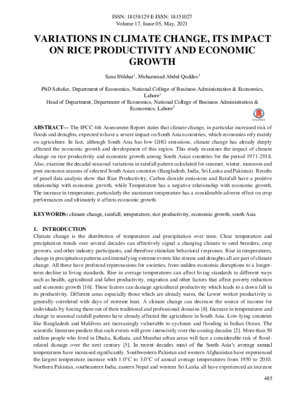 (PDF) VARIATIONS IN CLIMATE CHANGE, ITS IMPACT ON RICE PRODUCTIVITY AND ...