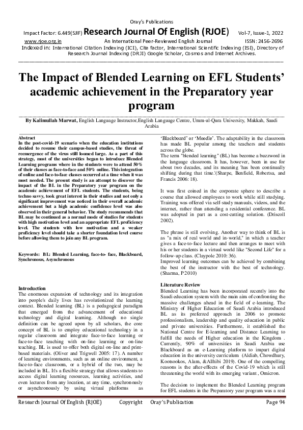 (PDF) The Impact of Blended Learning on EFL Students' academic ...