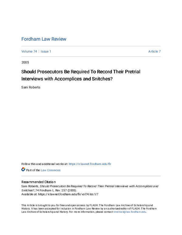 (PDF) Should Prosecutors Be Required To Record Their Pretrial ...