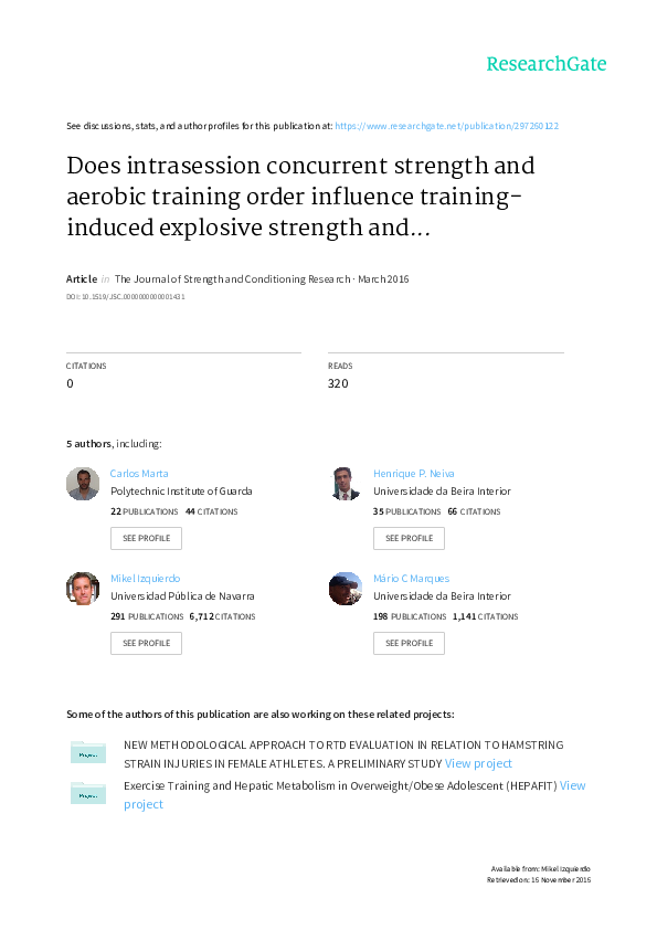 (PDF) Does intrasession concurrent strength and aerobic training order ...