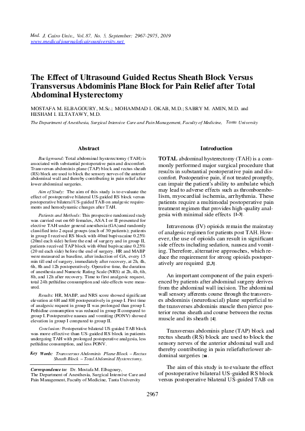 (PDF) The Effect of Ultrasound Guided Rectus Sheath Block Versus