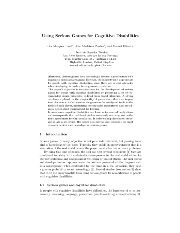 (PDF) Using Serious Games for Cognitive Disabilities