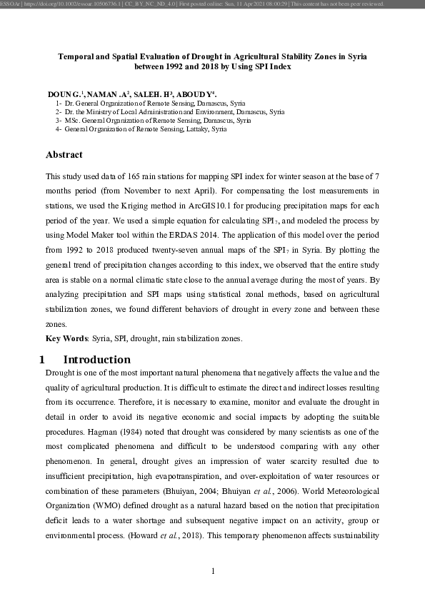 (PDF) Temporal and Spatial Evaluation of Drought in Agricultural ...