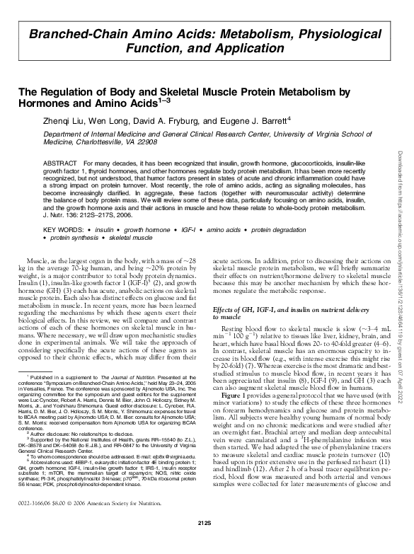 (PDF) The regulation of body and skeletal muscle protein metabolism by ...