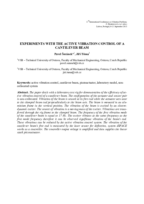 (PDF) Experiments with the Active Vibration Control of a Cantilever Beam