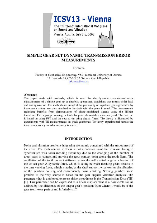 (PDF) Simple Gear Set Dynamic Transmission Error Measurements