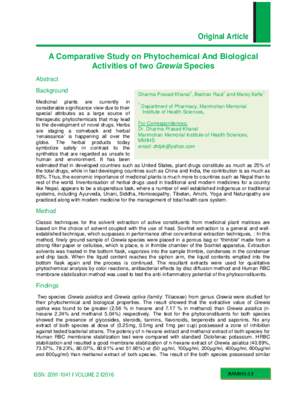 (PDF) A Comparative Study on Phytochemical And Biological Activities of ...