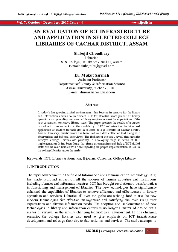 (PDF) An Evaluation of Ict Infrastructure and Application in Selected ...