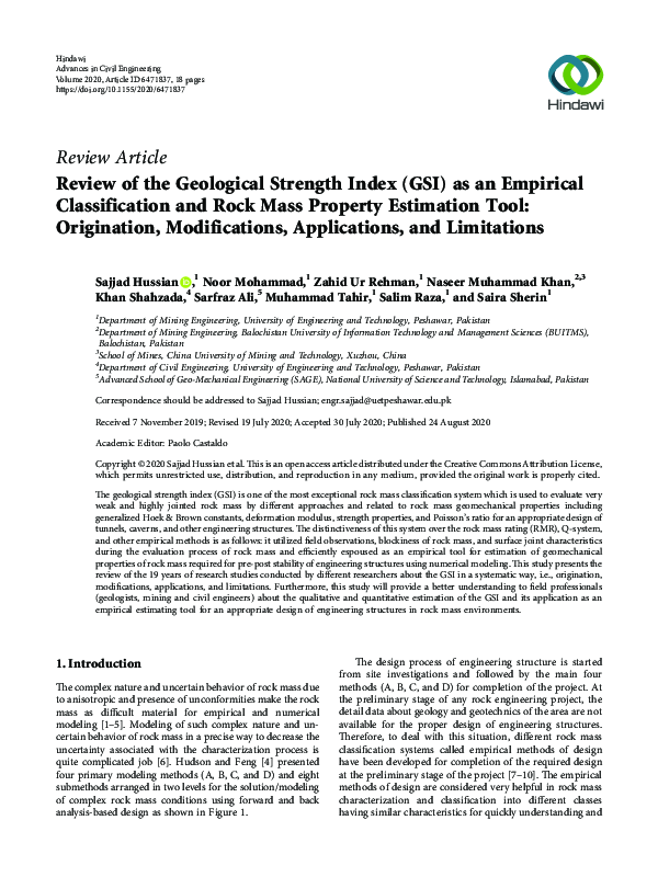 (PDF) Review of the Geological Strength Index (GSI) as an Empirical ...