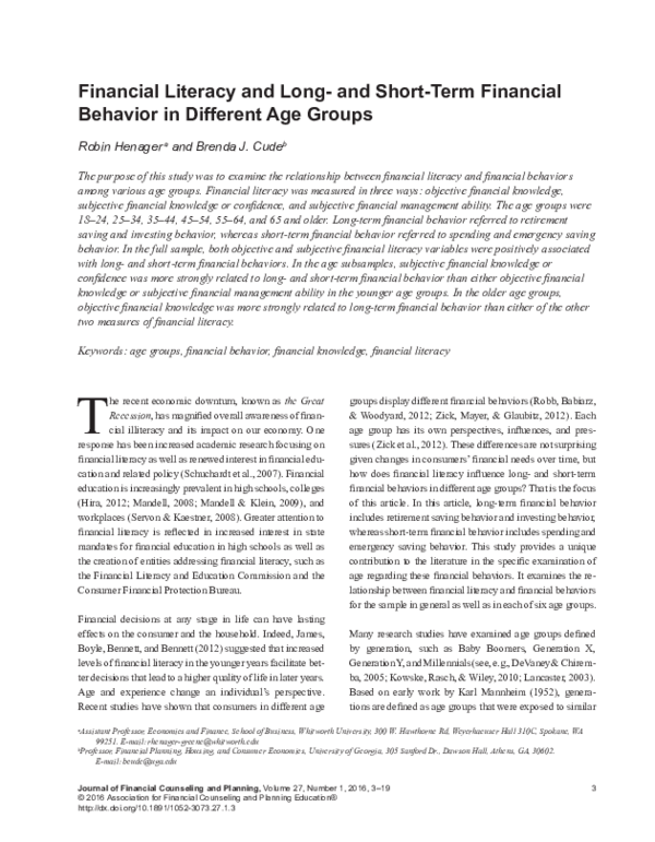 (PDF) Financial Literacy and Long- and Short-Term Financial Behavior in ...