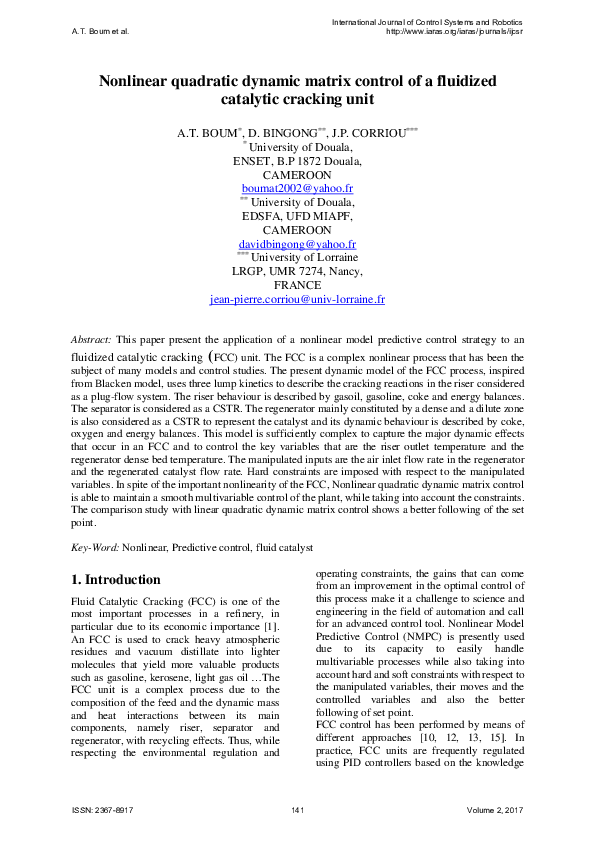 (PDF) Nonlinear quadratic dynamic matrix control of a fluidized ...