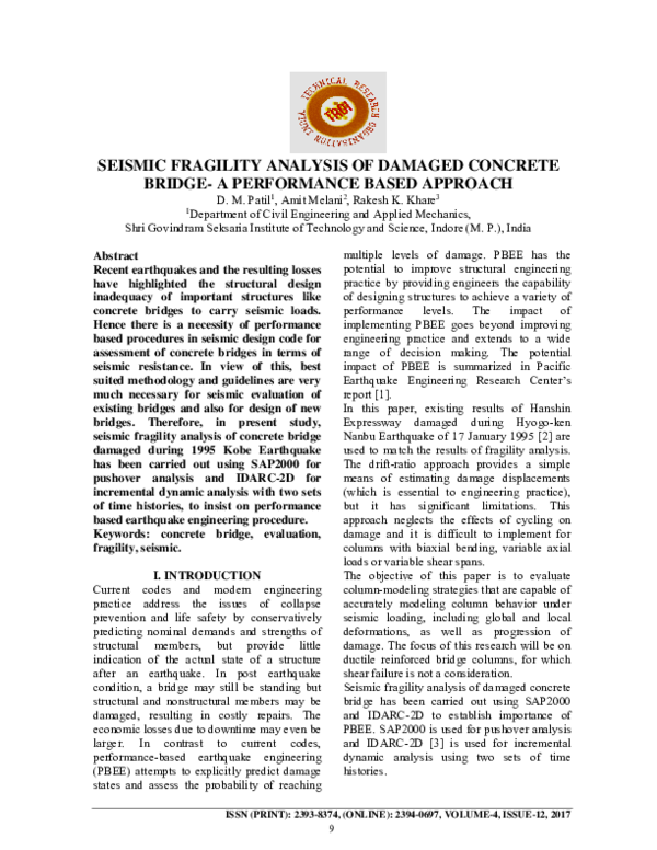(PDF) Seismic Fragility Analysis of Damaged Concrete Bridge- a ...