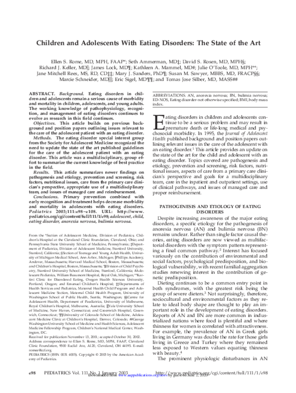 (PDF) Children and Adolescents With Eating Disorders: The State of the Art