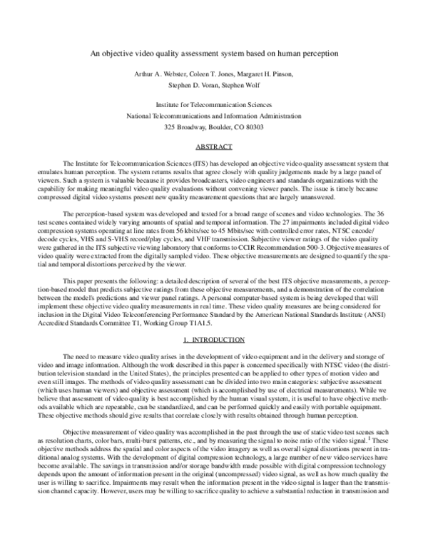 (PDF) An objective video quality assessment system based on human ...