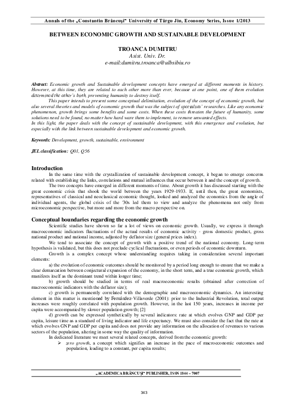 (PDF) Between Economic Growth and Sustainable Development