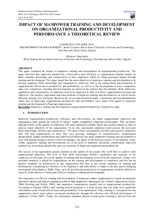 (PDF) Impact of Manpower Training and Development on Organizational