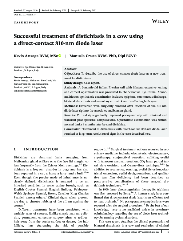 (PDF) Successful treatment of distichiasis in a cow using a direct ...
