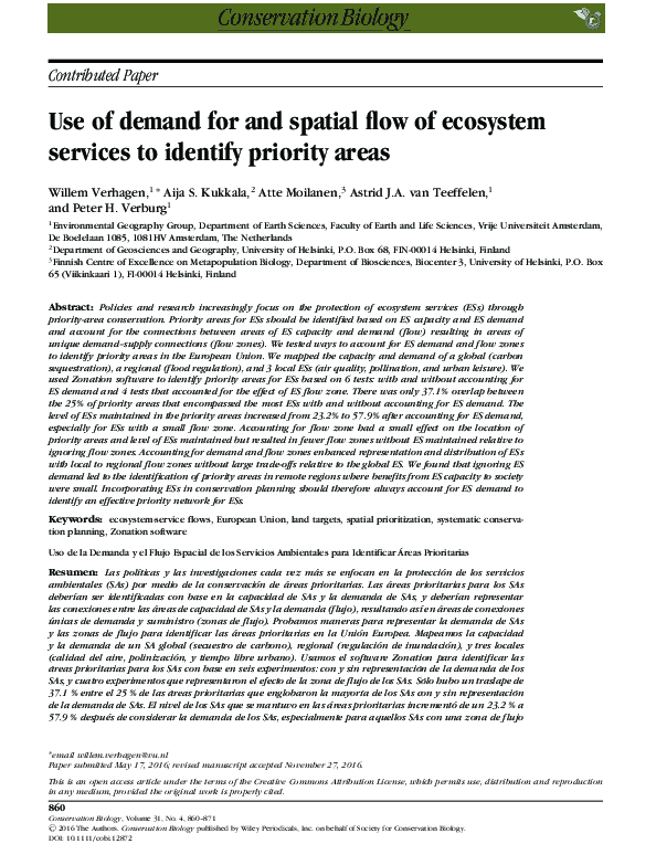 (PDF) Use of demand for and spatial flow of ecosystem services to ...